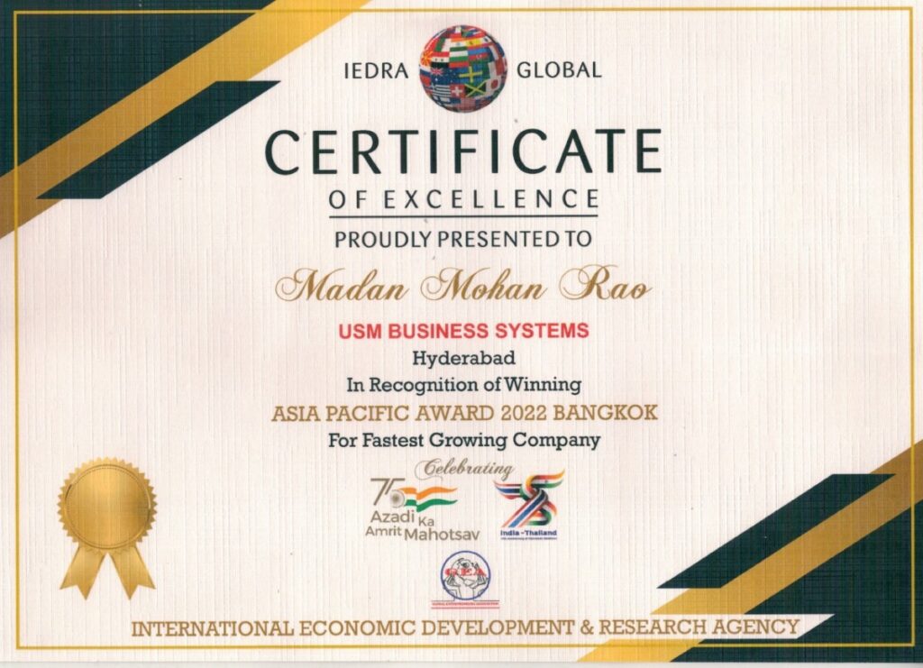 Excellence Award For Innovation and Business Development By IEDRA